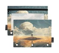 Sevdomey Ocean Freedom - Lot de 2 Trousses à Crayons à 3 Anneaux avec fenêtre Transparente pour Bureau, Liberté océanique, 7.08 * 9.84 inch, Pochette Crayon