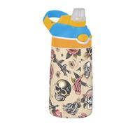 Sevdomey Old School Tattoo Bouteille d'eau pour enfants avec paille pour filles et garçons, isolation en acier inoxydable étanche 480 ml pour école, crèche, voyage, sport
