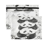 Sevdomey Panda Lot de 2 trousses à crayons à 3 anneaux avec fenêtre transparente pour bureau, panda, 7.08*9.85 inch, POCHETTE CRAYON