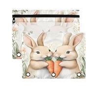 Sevdomey Rabbits Eat Carrots - Lot de 2 trousses à crayons à 3 anneaux avec fenêtre transparente pour bureau, Les lapins mangent des carottes, 7.08*9.85 inch, POCHETTE CRAYON