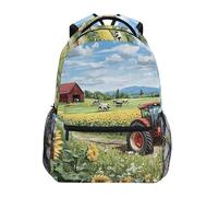 Sevdomey Sac à dos imperméable pour ordinateur portable Motif tracteur de ferme Rouge 15 l Avec plusieurs poches pour le travail, l'école et les voyages