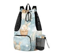 Sevdomey Sac à dos léger avec cordon de serrage Motif ours en montgolfière Avec sac étanche Pour natation, plage, voyage, sport