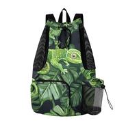 Sevdomey Sac à dos léger avec cordon de serrage Vert caméléons Sac de sport avec sac étanche pour la natation, la plage, les voyages, le sport