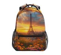Sevdomey Sac à dos pour ordinateur portable avec motif Tour Eiffel avec fleurs, étanche, 15 L, élégant et léger, avec plusieurs poches pour le travail, l'école et les voyages