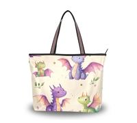 Sevdomey Sac fourre-tout aquarelle dragon pour femme avec fermeture éclair, sac à main en toile de grande capacité pour le travail, les voyages et le shopping, Dragon aquarelle, 40 x 29 x 9cm