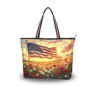 Sevdomey Sac fourre-tout drapeau américain pour femme avec fermeture éclair, sac à main en toile de grande capacité pour le travail, les voyages et le shopping, drapeau des états-unis, 45 x 33 x 13cm