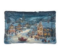 Sevdomey Snowy Christmas Village Lit pour Chien et Chat - Lavable - Doux et Confortable - avec Fond antidérapant - pour Chiens et Chats de Petite, Moyenne et Grande Taille - 60 x 90 cm