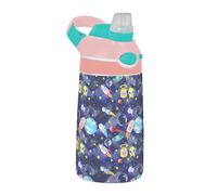 Sevdomey Space Rockets Bouteille d'eau pour enfants avec paille pour filles et garçons, en acier inoxydable isotherme et étanche 480 ml pour école, crèche, voyage, sport