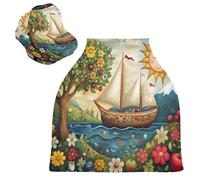 Sevdomey Sun and Ship Housse de siège de voiture d'allaitement pour bébé nouveau-né multifonction douce et respirante