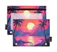 Sevdomey Sunset Tree Lot de 2 Trousses à Crayons à 3 Anneaux avec fenêtre Transparente pour Bureau, Arbre Coucher de Soleil, 7.08 * 9.84 inch, Pochette Crayon