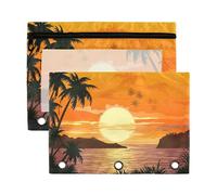 Sevdomey Sunset Tree Lot de 2 trousses à crayons à 3 anneaux avec fenêtre transparente pour bureau, Arbre coucher de soleil, 7.08*9.85 inch, POCHETTE CRAYON