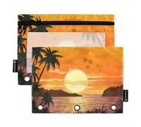Sevdomey Sunset Tree Lot de 2 Trousses à Crayons à 3 Anneaux avec fenêtre Transparente pour Bureau, Arbre Coucher de Soleil, 7.08 * 9.84 inch, Pochette Crayon