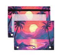 Sevdomey Sunset Tree Lot de 2 trousses à crayons à 3 anneaux avec fenêtre transparente pour bureau, Arbre coucher de soleil, 7.08*9.85 inch, POCHETTE CRAYON