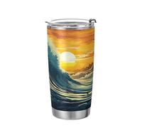 Sevdomey Surfer Riding Waves Gobelet isotherme de 591 ml en acier inoxydable avec couvercle et paille, réutilisable pour chaud/froid, sans BPA