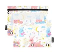 Sevdomey Sweet Llama Lot de 2 Trousses à Crayons à 3 Anneaux avec fenêtre Transparente pour Bureau, Lama Doux, 7.08 * 9.177 inch, Pochette Crayon