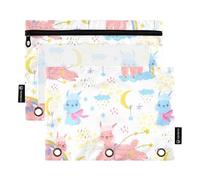 Sevdomey Sweet Llama Lot de 2 Trousses à Crayons à 3 Anneaux avec fenêtre Transparente pour Bureau, Lama Doux, 7.08 * 9.84 inch, Pochette Crayon