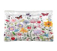 Sevdomey Tapis de niche pour animal domestique motif fleurs colorées et papillons - Lavable - Doux et confortable - Avec fond antidérapant - Pour chiens de petite, moyenne et grande taille - 60 x 90
