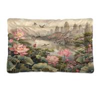 Sevdomey Tapis de niche pour animal domestique motif fleurs de lotus - Lavable - Doux et confortable - Avec fond antidérapant - Pour chiens et chats de petite, moyenne et grande taille - 60 x 90 cm