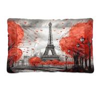 Sevdomey Tapis de niche pour chien et chat - Motif Tour de Paris rouge - Lavable - Doux et confortable - Avec fond antidérapant - Pour chiens et chats de petite, moyenne et grande taille - 45 x 60 cm