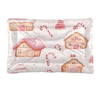 Sevdomey Tapis de Noël en Forme de Maison en Pain d'épices pour Animal Domestique - Lit pour Chien et Chat - Lavable - Doux et Confortable - avec Fond antidérapant - pour Chiens et Chats de Petite,