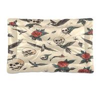 Sevdomey Tapis vintage à motif tatouage à la vieille école pour chien et chat - Lavable - Doux et confortable - Avec fond antidérapant - Pour chiens de petite, moyenne et grande taille - 45 x 60 cm