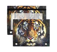 Sevdomey Tiger Face Lot de 2 trousses à crayons à 3 anneaux avec fenêtre transparente pour bureau, Tête de tigre., 7.08*9.85 inch, POCHETTE CRAYON