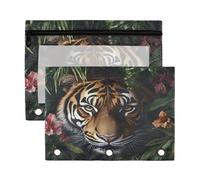 Sevdomey Tiger - Lot de 2 trousses à crayons à 3 anneaux avec fenêtre transparente pour bureau, tigre, 7.08*9.85 inch, POCHETTE CRAYON
