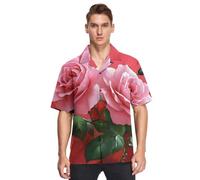 Sevdomey Two Roses Chemise hawaïenne à manches courtes boutonnée pour homme, chemise décontractée, parfaite pour la plage et l'été, Deux roses, L