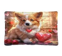 Sevdomey Valentine Corgi Coussin pour animal domestique pour chien et chat - Lavable - Doux et confortable - Avec fond antidérapant - Pour chiens et chats de petite, moyenne et grande taille - 60 x 90