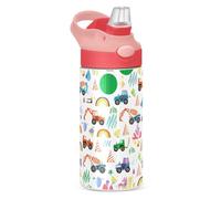 Sevdomey Véhicules Bouteille d'eau pour enfants filles garçons en acier inoxydable isotherme étanche 350 ml avec paille pour école, crèche, voyage, sport