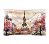 Sevdomey Watercolor Paris Coussin pour animal domestique pour chien et chat - Lavable - Doux et confortable - Avec fond antidérapant - Pour chiens et chats de petite, moyenne et grande taille - 60 x
