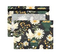 Sevdomey White Doves Lot de 2 trousses à crayons à 3 anneaux avec fenêtre transparente pour bureau, Colombes blanches, 7.08*9.85 inch, POCHETTE CRAYON