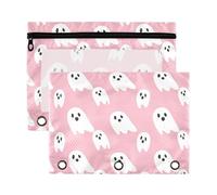 Sevdomey White Ghosts Lot de 2 trousses à crayons à 3 anneaux avec fenêtre transparente pour bureau, Fantômes blancs, 7.08*9.85 inch, POCHETTE CRAYON