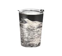Sevdomey White Wolf Howling Gobelet isotherme de 325 ml en acier inoxydable avec couvercle et paille, réutilisable pour chaud/froid, sans BPA