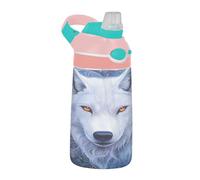 Sevdomey Wolf Bouteille d'eau pour enfants avec paille pour filles et garçons, en acier inoxydable, isolée et étanche, 480 ml pour école, crèche, voyage, sport