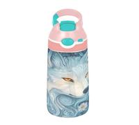 Sevdomey Wolf Bouteille d'eau pour enfants avec paille pour filles et garçons, en acier inoxydable, isolée et étanche, 480 ml pour école, crèche, voyage, sport