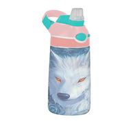 Sevdomey Wolf Bouteille d'eau pour enfants avec paille pour filles et garçons, en acier inoxydable, isolée et étanche, 480 ml pour école, crèche, voyage, sport
