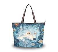 Sevdomey Wolf Sac fourre-tout pour femme avec fermeture éclair, sac à main en toile de grande capacité pour le travail, les voyages et le shopping, loup, 45 x 33 x 13cm