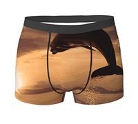 SEVEBJ Boxer respirant pour homme avec drapeau canadien et américain, Dauphin coucher de soleil 17, S