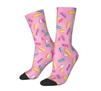 SEVEBJ Chaussettes esthétiques roses pour femmes et hommes - Douces et respirantes - Chaussettes athlétiques amusantes et folles, Bonbon Sprinkles Pink Donut Glaz, Taille unique