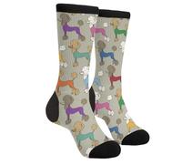 SEVEBJ Chaussettes fantaisie amusantes et confortables pour homme et femme Noir et blanc 6, Chien caniche coloré de dessin animé drôle, Taille unique