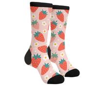 SEVEBJ Chaussettes fantaisie amusantes et confortables pour hommes et femmes, chaussettes habillées folles vertes et blanches feuilles tropicales abstraites, Fraise et fleurs Rose mignon, Taille