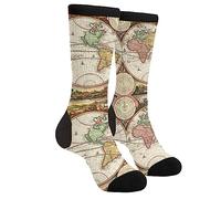 SEVEBJ Chaussettes fantaisie fantaisie pour homme et femme Motif carte du monde Deux hémisphères Histoire ancienne Chaussettes habillées AS PIC