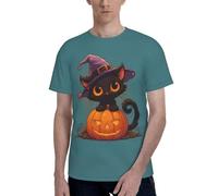 SEVEBJ Élégant automne Wolf & Mountain T-shirt à manches courtes et col rond pour homme T-shirt décontracté fantaisie Chihuahua rêveur dans un nuage, XXL, Chat noir et citrouille mignon magicien, L