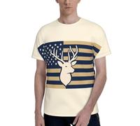 SEVEBJ Élégant automne Wolf & Mountain T-shirt à manches courtes et col rond pour homme T-shirt décontracté fantaisie Chihuahua rêveur dans un nuage, XXL, Cerf et drapeau américain, S