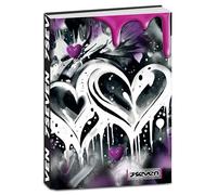 Seven Agenda scolaire de poche daté 12 mois, 11,5 x 15,9 cm, 352 pages, couverture noire avec sérigraphies irisées cœurs et autocollants inclus, agenda scolaire pour filles et filles