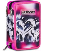 Seven Astuccio École 3 Zip PLUMPY LINE GIRL, Triplo Compartiment