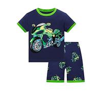 SEVEN BB Ensemble De Pyjamas Garçon Moto Été Manches Courtes T-Shirt + Shorts Pyjama Coton Vêtement de Nuit 2 Pièces pour Enfnat 7 Ans
