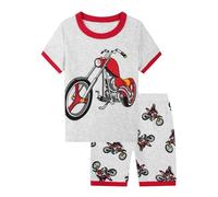 SEVEN BB Ensemble De Pyjamas Garçon Moto Été Manches Courtes T-Shirt + Shorts Pyjama Coton Vêtement de Nuit 2 Pièces pour Enfnat 3 Ans Gris