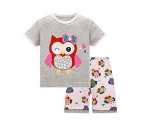 SEVEN BB Pyjama Bebe Fille Chouette Été Court T-Shirt + Shorts Ensemble De Pyjamas Coton Vêtement de Nuit 2 Pièces pour Enfnat 3 Ans
